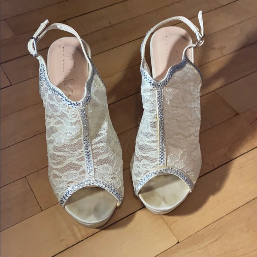 White lace heels